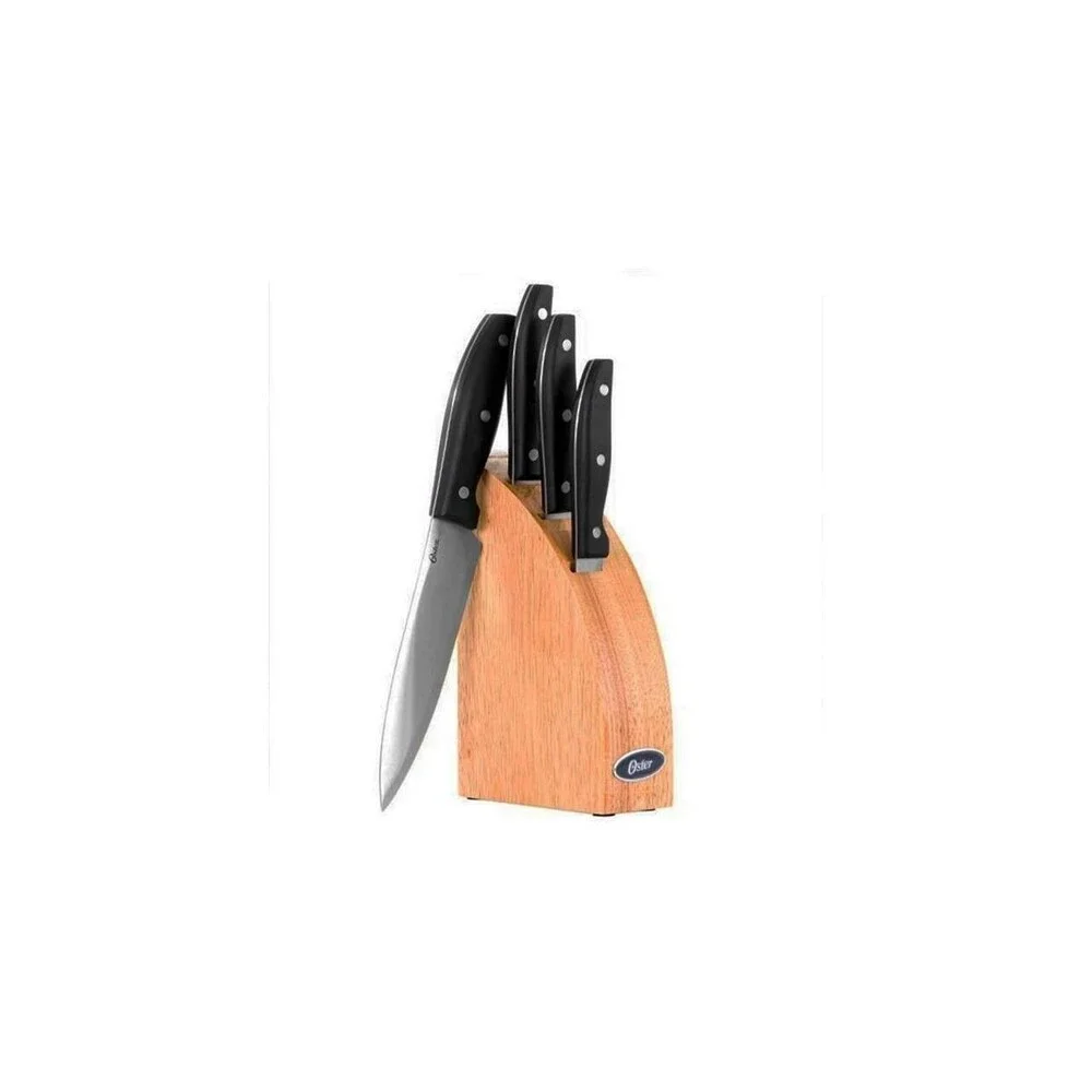 NEW Oster 5 Piece Granger Cutlery Set Halfmoon Natural Wood Block